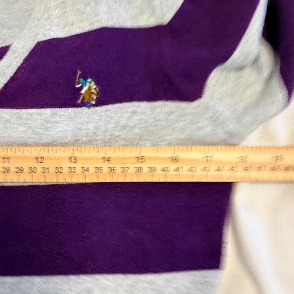 U.S. Polo Assn. Sport Sweater Women’s Medium Purple Gray Rugby Stripe Preppy - Picture 8 of 10
